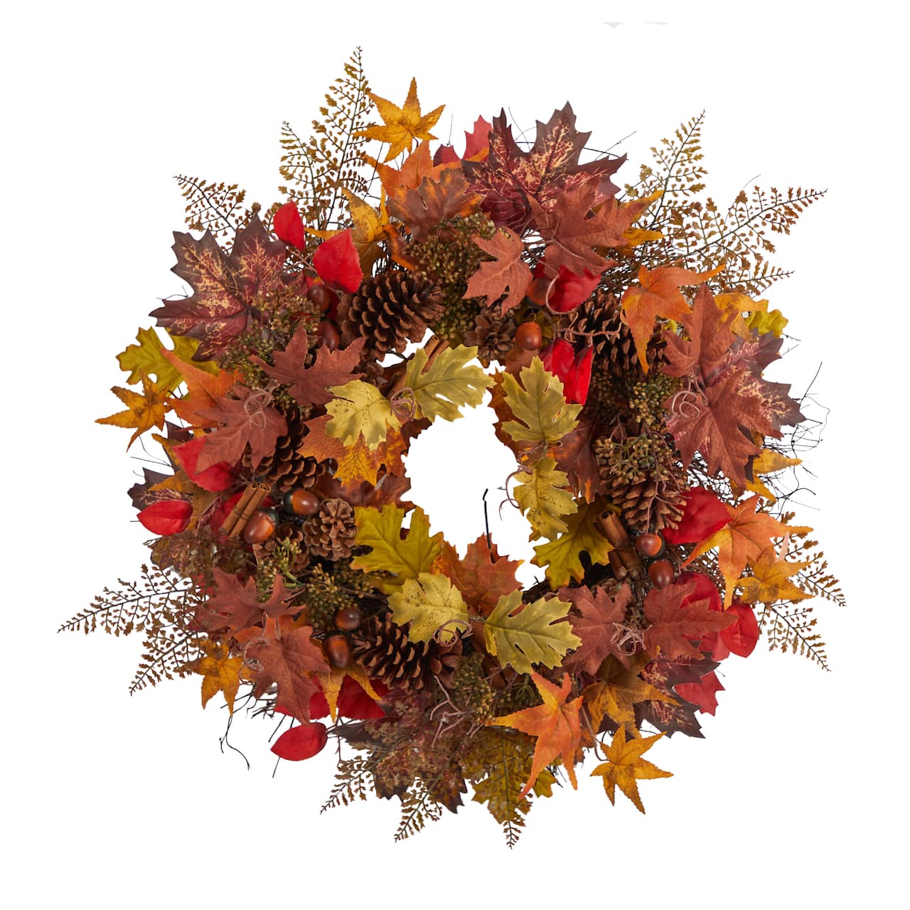 30" Autumn Maple Leaves, Acorn, Pinecones & Cinnamon Sticks Wreath